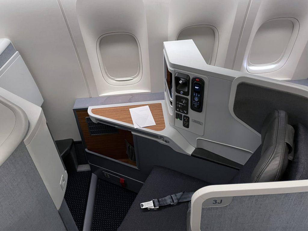 Business class seat on American Airlines plane