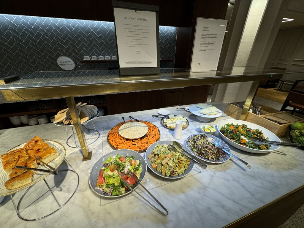 Variety of salads at the Qantas Lounge in London