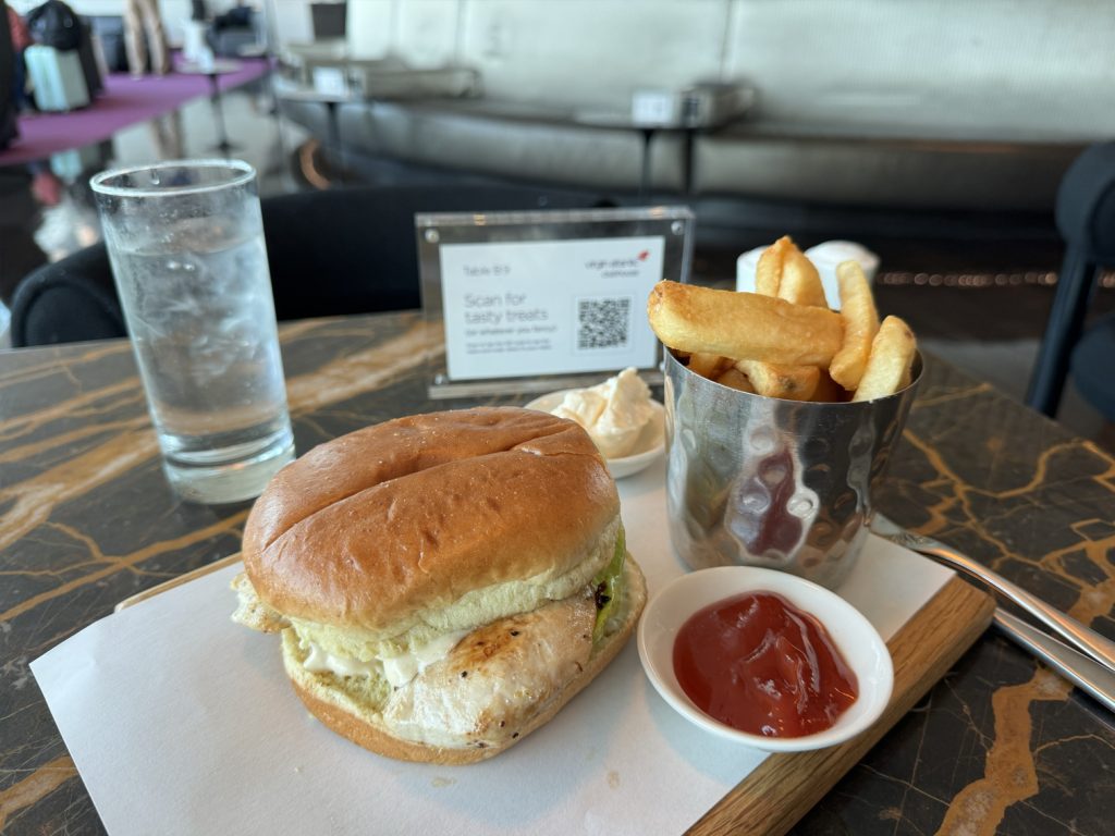 Chicken burger at the Virgin Clubhouse in New York