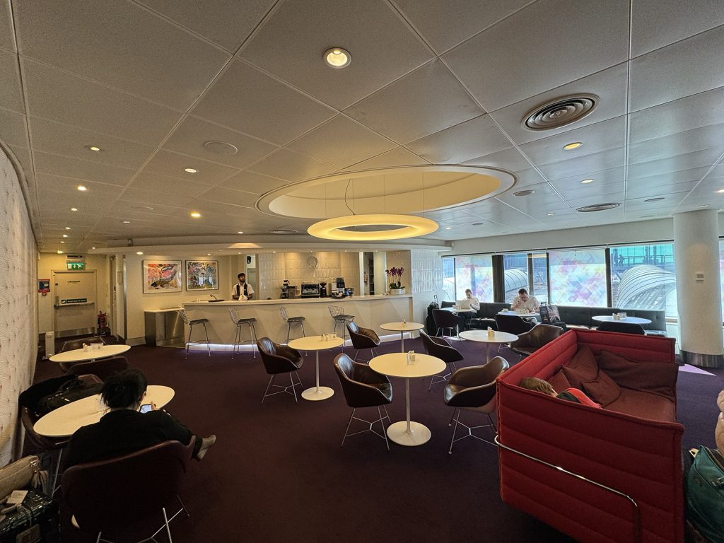 Bar seating at the Virgin Atlantic Revivals Lounge