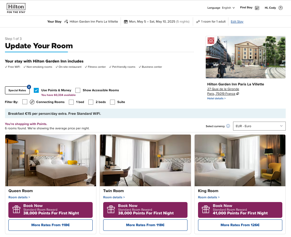 Room rates at Hilton Garden Inn Paris La Villette