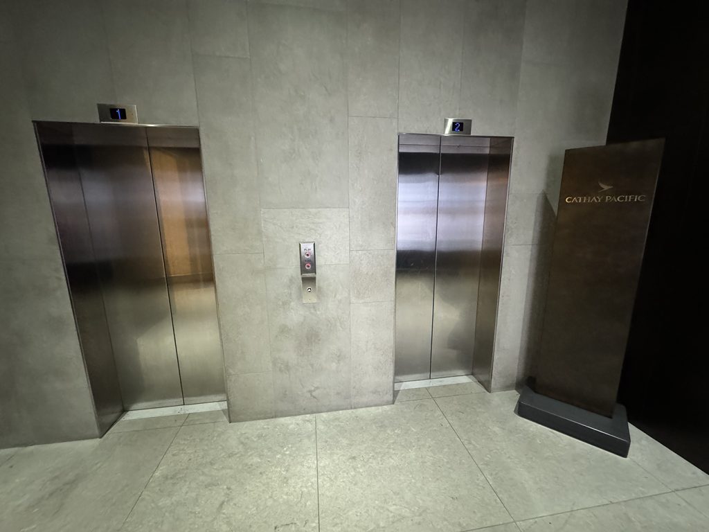 Elevators to the Cathay Pacific lounges in London