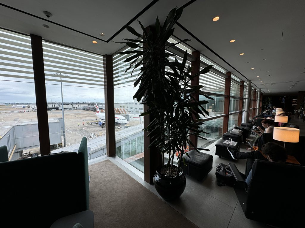 Seating area at the Cathay Pacific Business Lounge in London