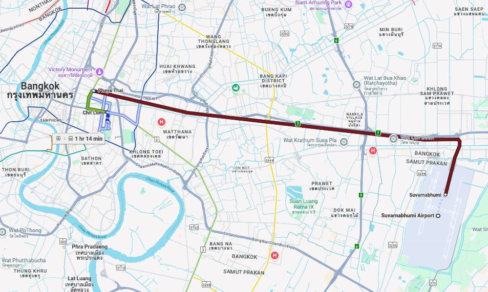 Kimpton Maa-Lai Bangkok to airport map